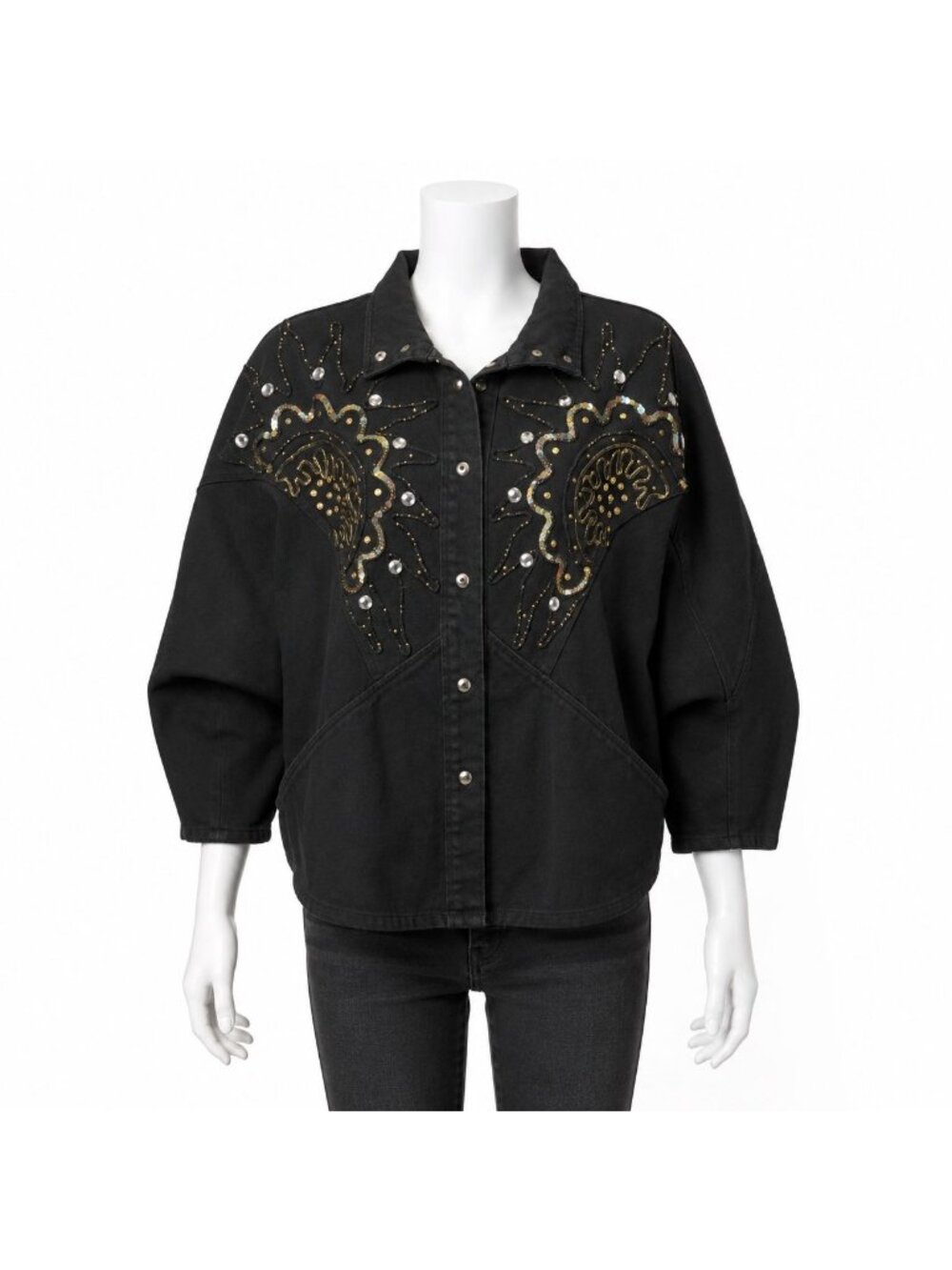 Pado California Embellished Black Denim Jacket Womens Medium-Large Vintage 80s